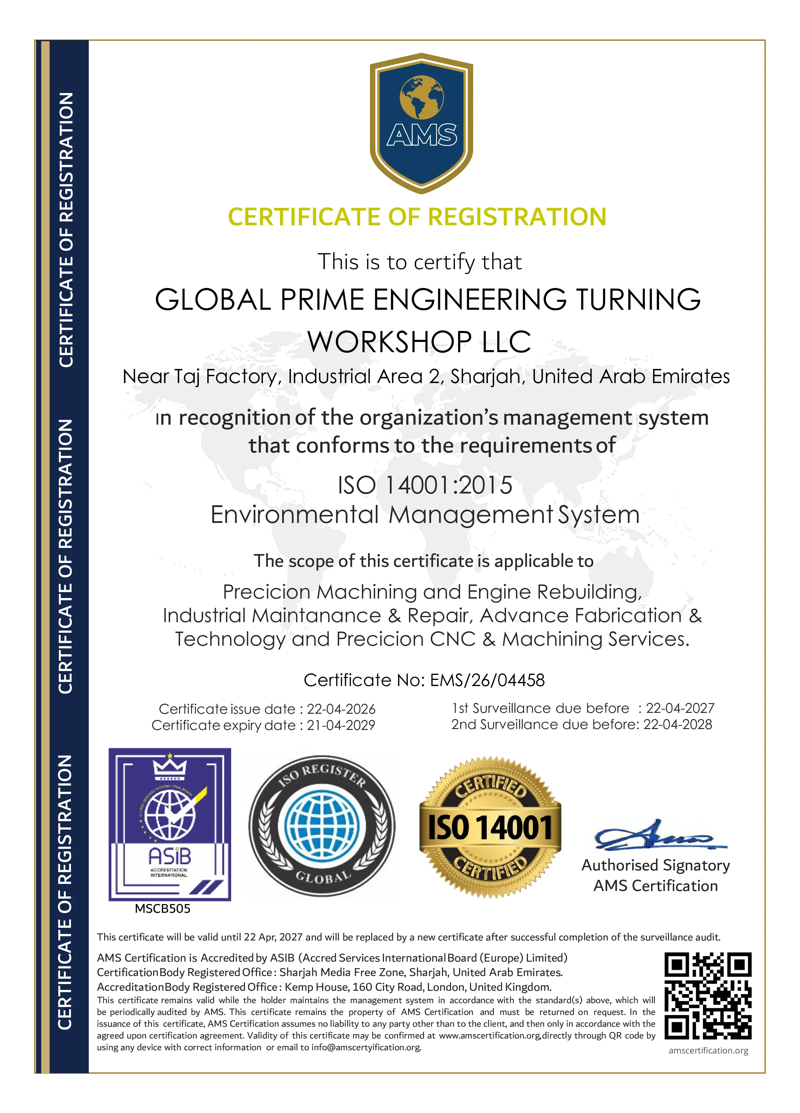 ISO 14001 Environmental Management System Certificate