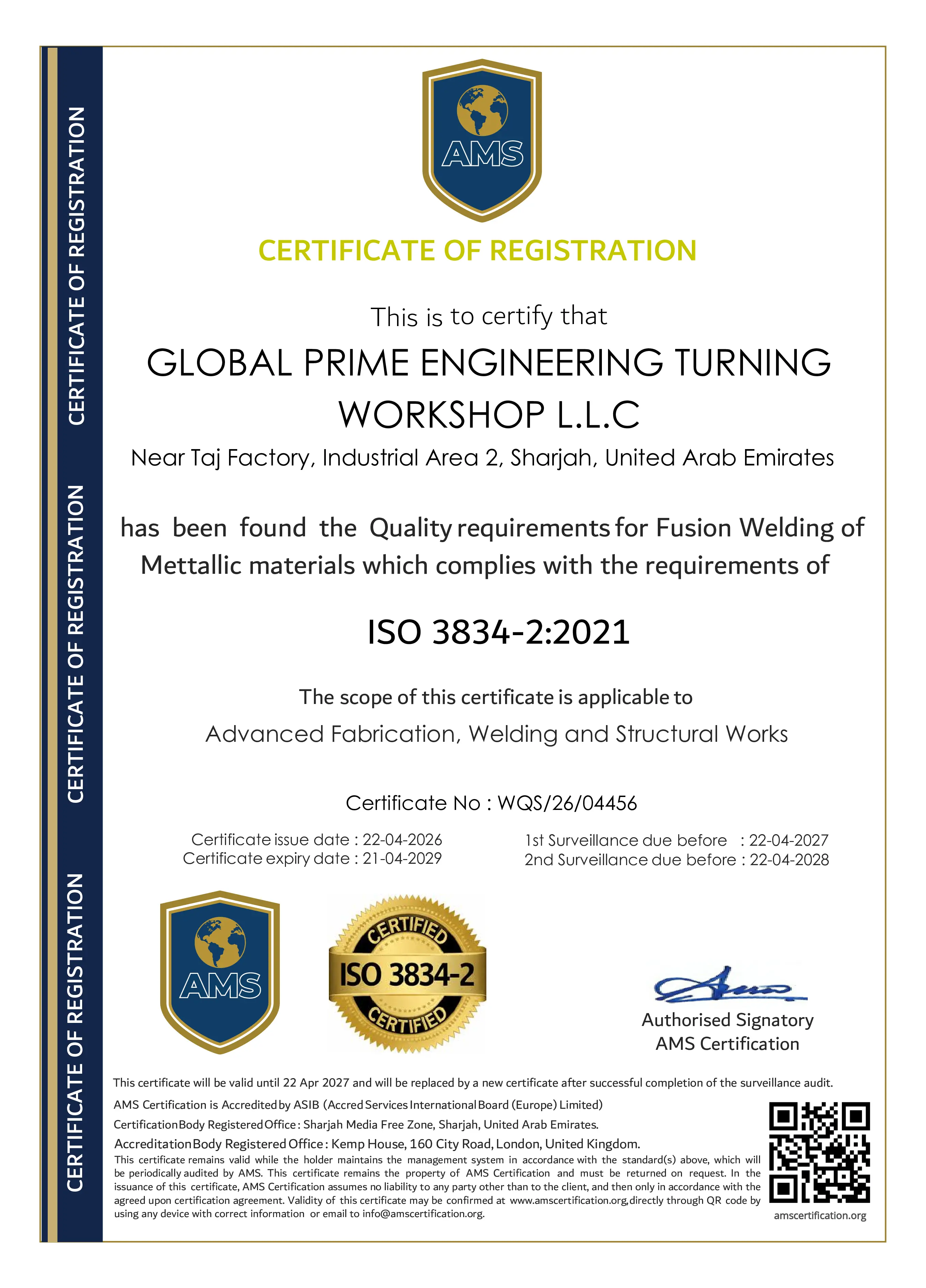 ISO 3834-2 Welding Quality Certificate